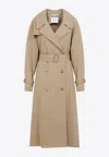 Moschino Cotton Blend Gabardine Long Trench Coat In Beige