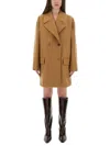 Moschino Double-breasted Wool Coat With Wide Lapel In Brown
