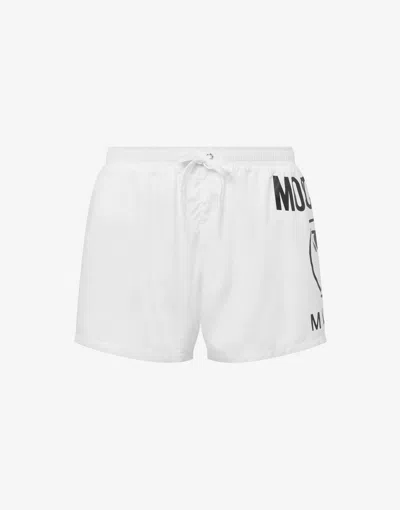 Moschino Double Question Mark Beach Boxer In White