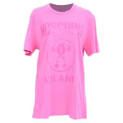 Moschino Double Question Mark Logo T-shirt In Pink Cotton