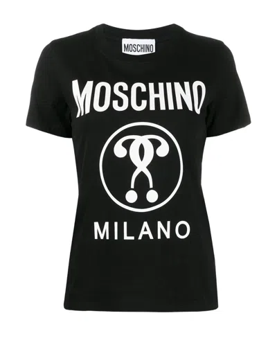 Moschino Double Question Mark Print T-shirt In Black