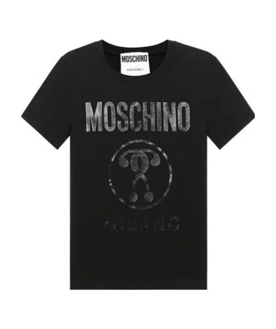Moschino Double Question Mark Print T-shirt In Black
