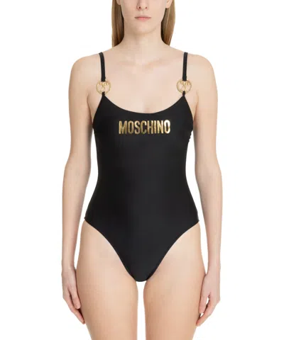 Moschino Double Question Mark Swimsuit In Black