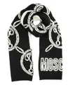 Moschino Double Question Mark Wool Wool Scarf In Black