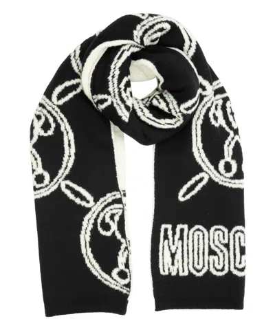 Moschino Double Question Mark Wool Wool Scarf In Black