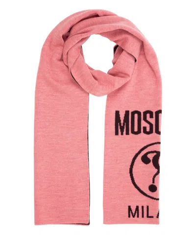 Moschino Double Question Mark Wool Wool Scarf In Pink