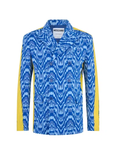 Moschino Double-breasted Chevron-print Blazer In Blue