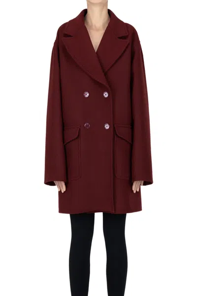 Moschino Double-breasted Coat In Burgundy