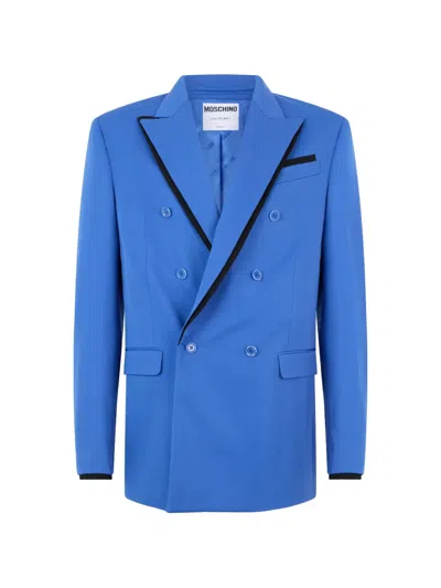Moschino Double-breasted Contrast-trim Blazer In Blue