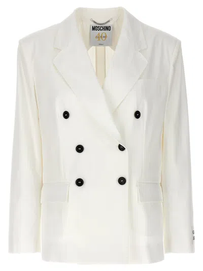 Moschino Double-breasted Cotton Blazer In White