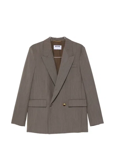 Moschino Double-breasted Heart-button Blazer In Gray