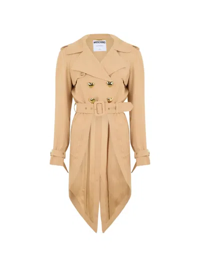Moschino Double-breasted Heart-button Coat In Brown