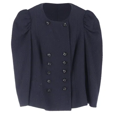 Moschino Double-breasted Puffed Sleeve Blazer In Navy Blue Wool