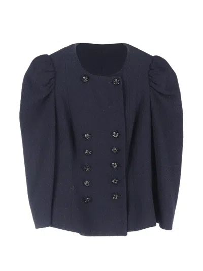 Pre-owned Moschino Double-breasted Puffed-sleeve Jacket In Blue