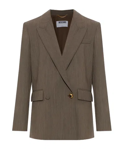 Moschino Double-breasted Heart-button Blazer In Brown