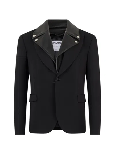 Moschino Double-collar Single-breasted Blazer In Black