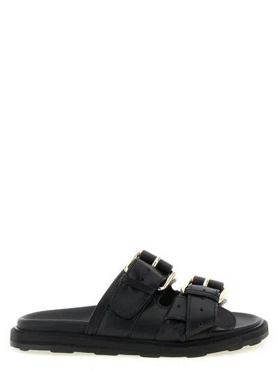 Moschino Double-strap Calfskin Sandal In Black