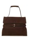 Moschino Structured Brown Suede Handbag In Brown