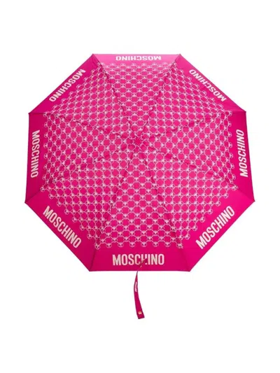 Moschino Dqm Allover Mini Aoc Umbrella In Pink