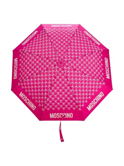 Moschino Dqm Allover Mini Aoc Umbrella In Pink & Purple