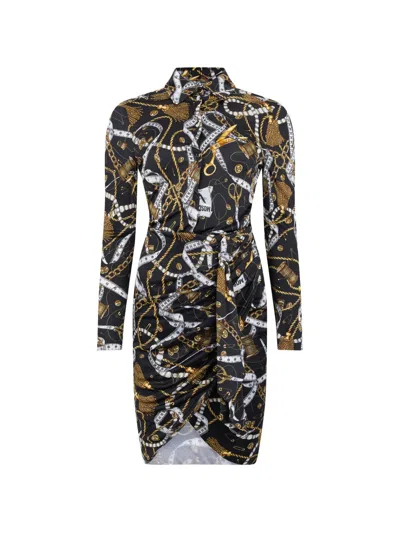 Moschino Draped Printed Mini Dress In Brown