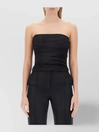 Moschino Draped Ruched Strapless Fitted Top In Black