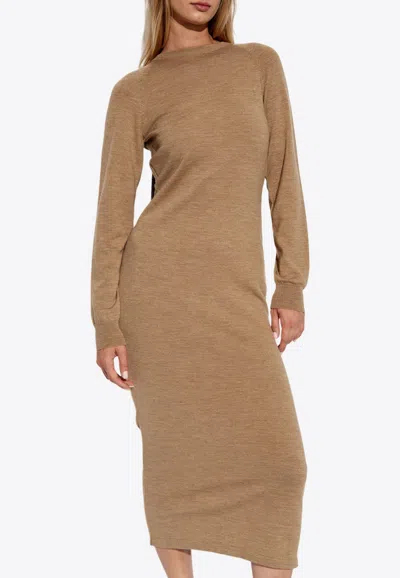 Moschino Draped Wool Knit Midi Dress In Beige
