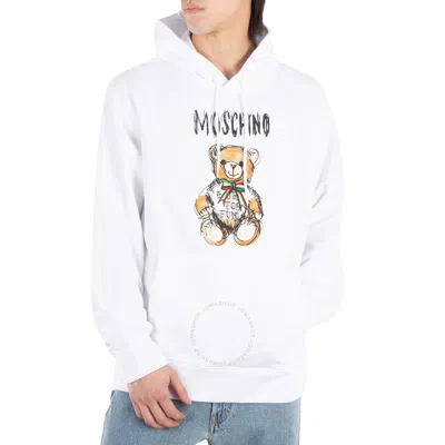 Moschino Drawn Teddy Bear Logo Hoodie In White