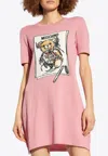 Moschino Drawn Teddy Bear Print Mini T-shirt Dress In Pink