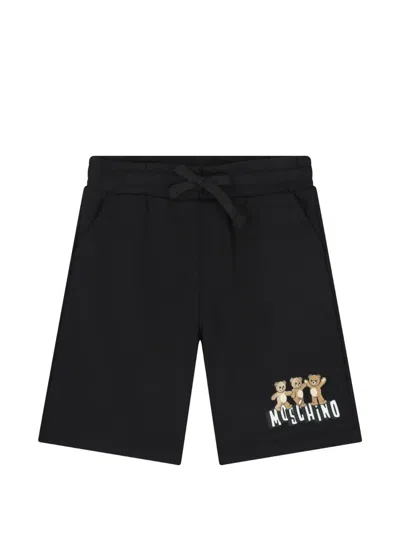 Moschino Kids' Drawstring Graphic Shorts In Black