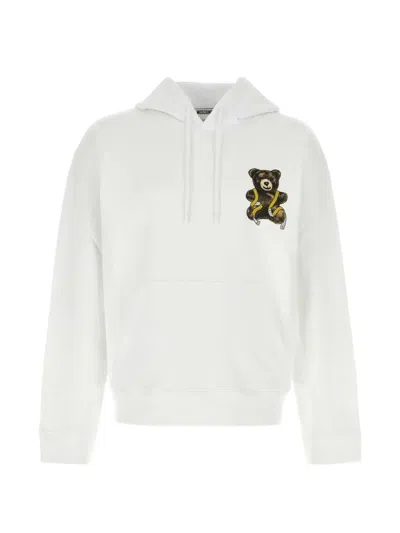 Moschino Cotton Hooded Sweatshirt Long Sleeves Pocket In White