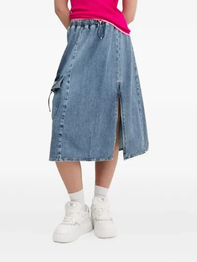 Moschino Drawstring Pocket Denim Midi Skirt In Blue