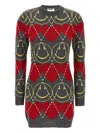 Moschino Wool Blend Mini Dress With Diamond-stitched Pattern In Multi