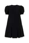 Moschino Twill Dress With Pleated Skirt And Puff Sleeves In Black