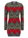 Moschino Wool Blend Mini Dress With Diamond-stitched Pattern In Multi