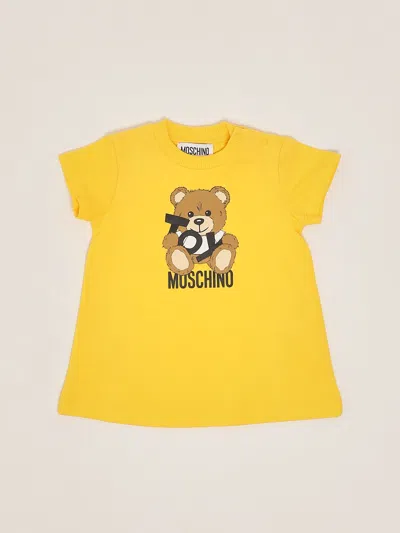 Moschino Babies' Printed Cotton Dress In Yellow