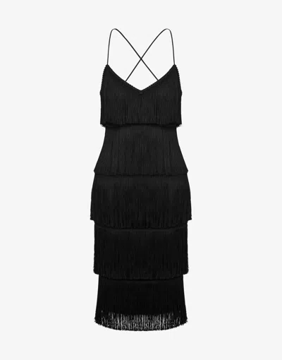 Moschino Fringe-detail Open-back Dress In Black