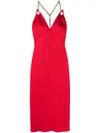 Moschino Chain-link Detailed Halterneck Dress In Red