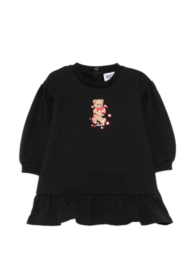 Moschino Dress With Ruffles And Teddy Bear Pattern In Black