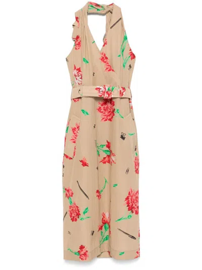 Moschino Floral Print Halterneck Midi Dress In Brown