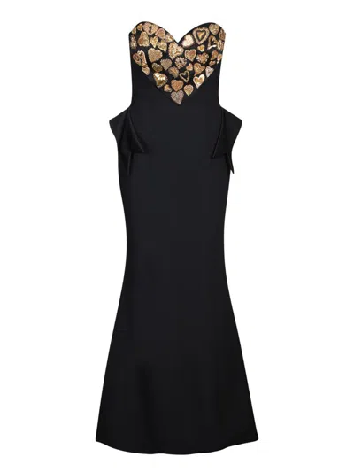 Moschino Sweetheart-neck Embroidered Maxi Dress In Black