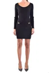 Moschino Buttoned Ribbed Silhouette Scoop Neck Dress In Black