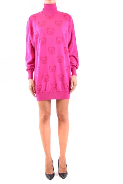 Moschino Shoulder Drop Embossed Pattern Long Dress In Pink