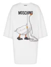 Moschino Crew Neck Graphic Print Silk Blend Dress In White