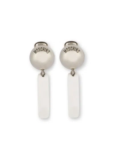 Moschino Drop Clip-on Earrings In Weiss