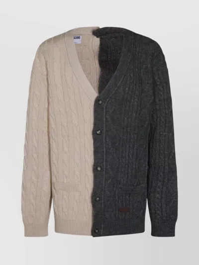 MOSCHINO DUAL-TONE CABLE KNIT CREWNECK SWEATER
