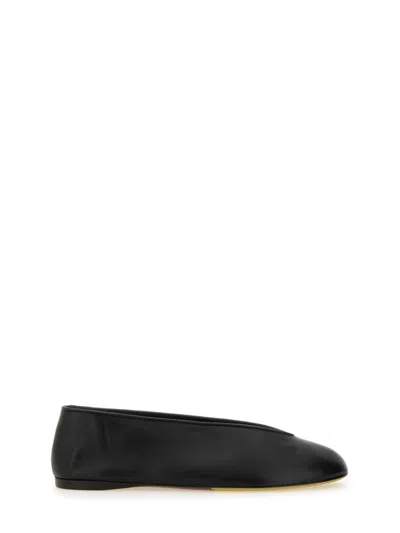 MOSCHINO DUCK" DANCER BLACK LEATHER FLATS