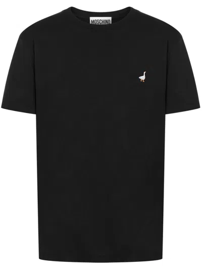 Moschino Duck-embroidered Crewneck T-shirt In Black