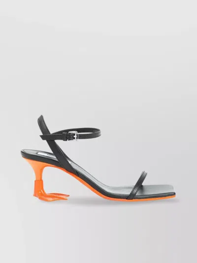 MOSCHINO DUCK-SHAPED HEEL LEATHER SANDALS