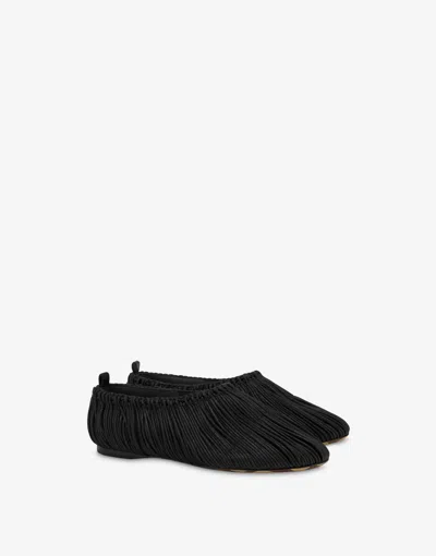 Moschino Duck Waxed Lace Ballerinas In Black